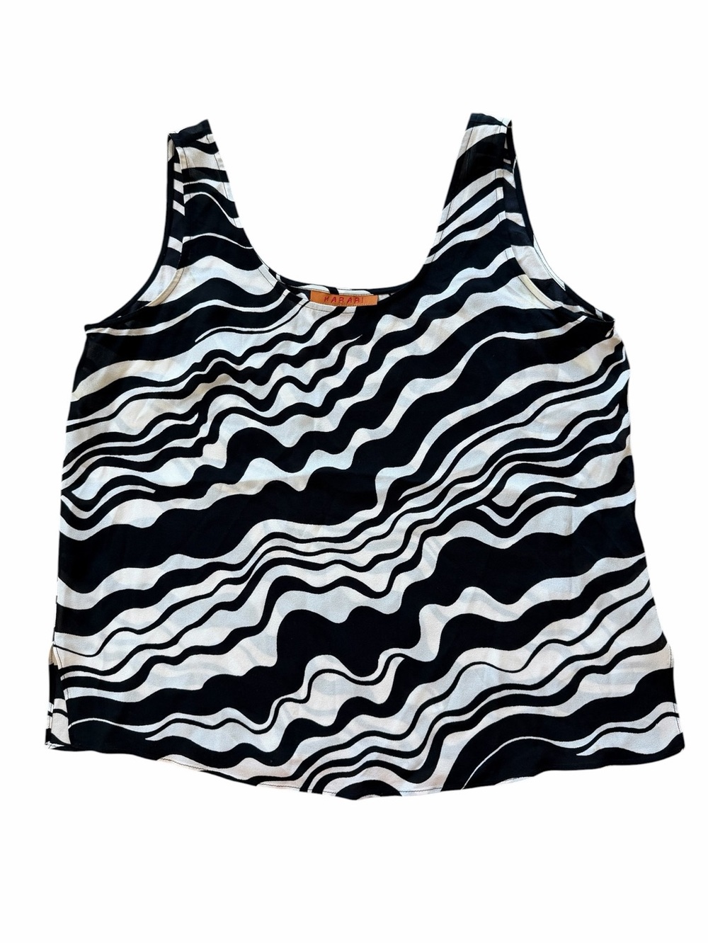 Harari Silk Black & White Wavy Stripe Tank